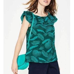 Boden -252 Woodland Green Jungle Palm Hettie Ruffle‎ Off Shoulder Top Size 4 / S
